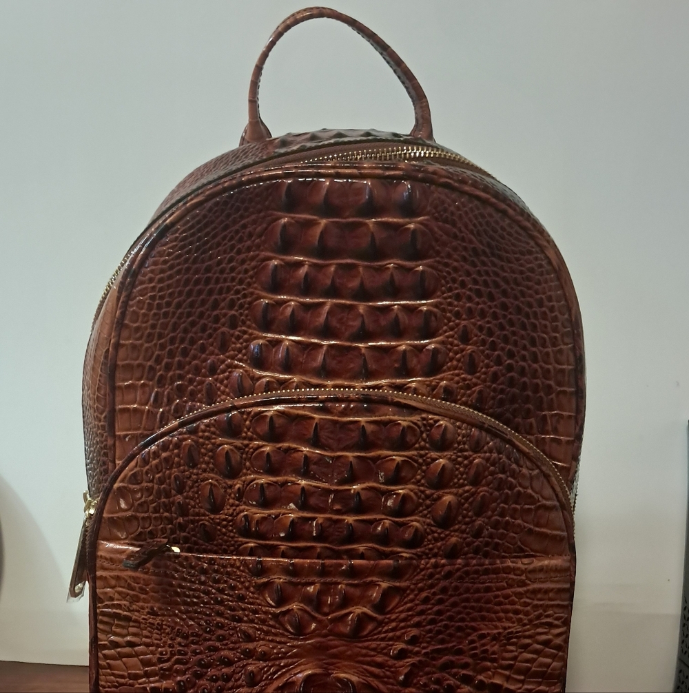 Brahmin Brown Crocodile-Embossed Backpack